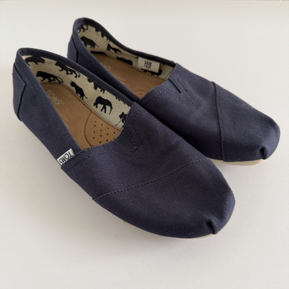 Toms Shoes Womens 8 Alpargata Slip On Blue Canvas Casual Comfort Low Top Flats